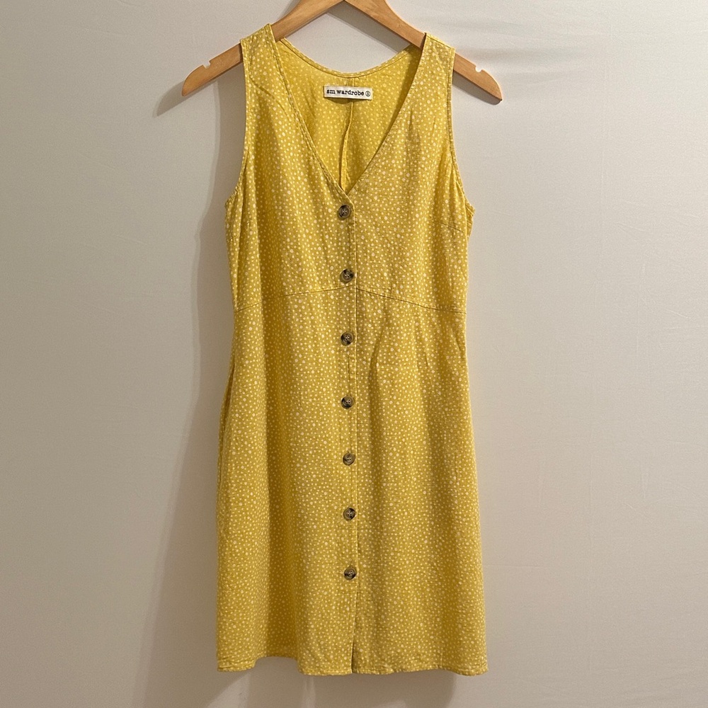 Yellow Patterned Button-Front Mini Dress - image 1